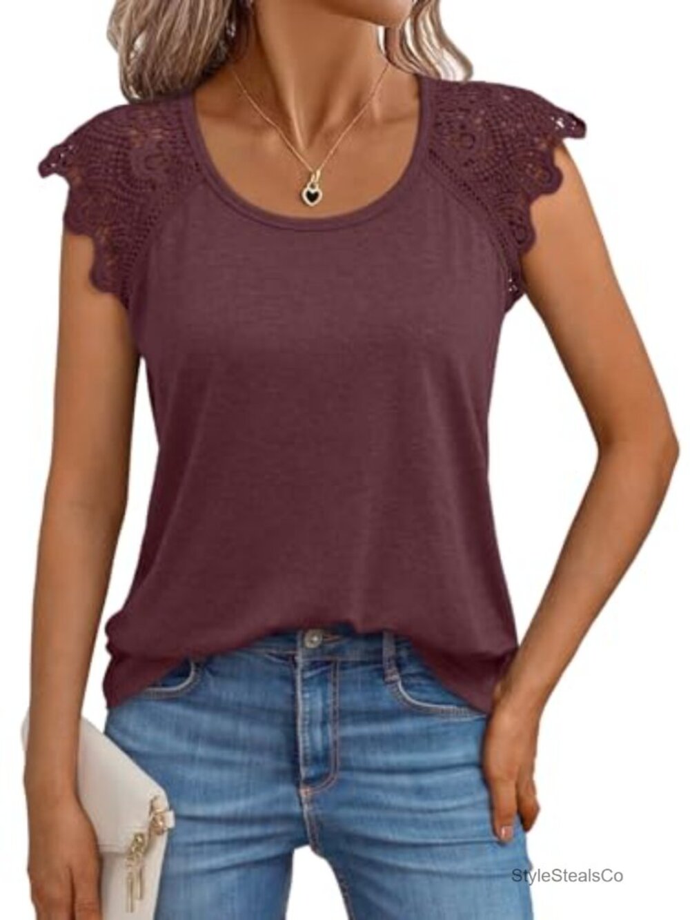 Women's Lace Cap Sleeve Summer Tee – Casual Dressy Crewneck Top